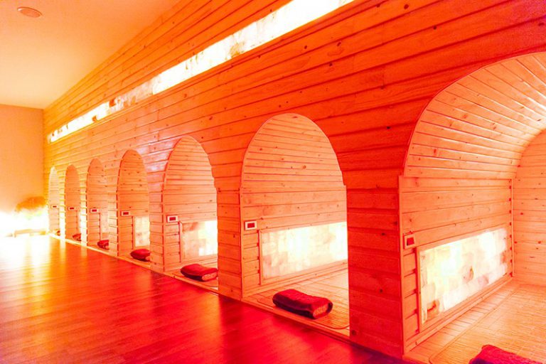 Infrared sauna with wooden walls bright, bring a relaxed and cozy.